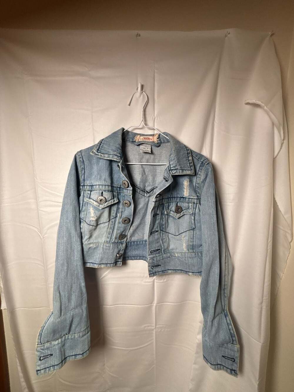 Z Cavaricci Denim Jacket Size S Cropped Distressed